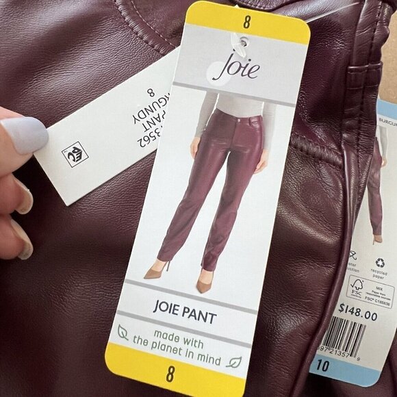 Anthropologie Joie Faux Leather Pants Size 8 Burgundy Straight Fit High Waist - Picture 2 of 16